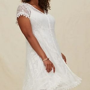 WHITE LACE & CROCHET BUTTON FRONT DRESS